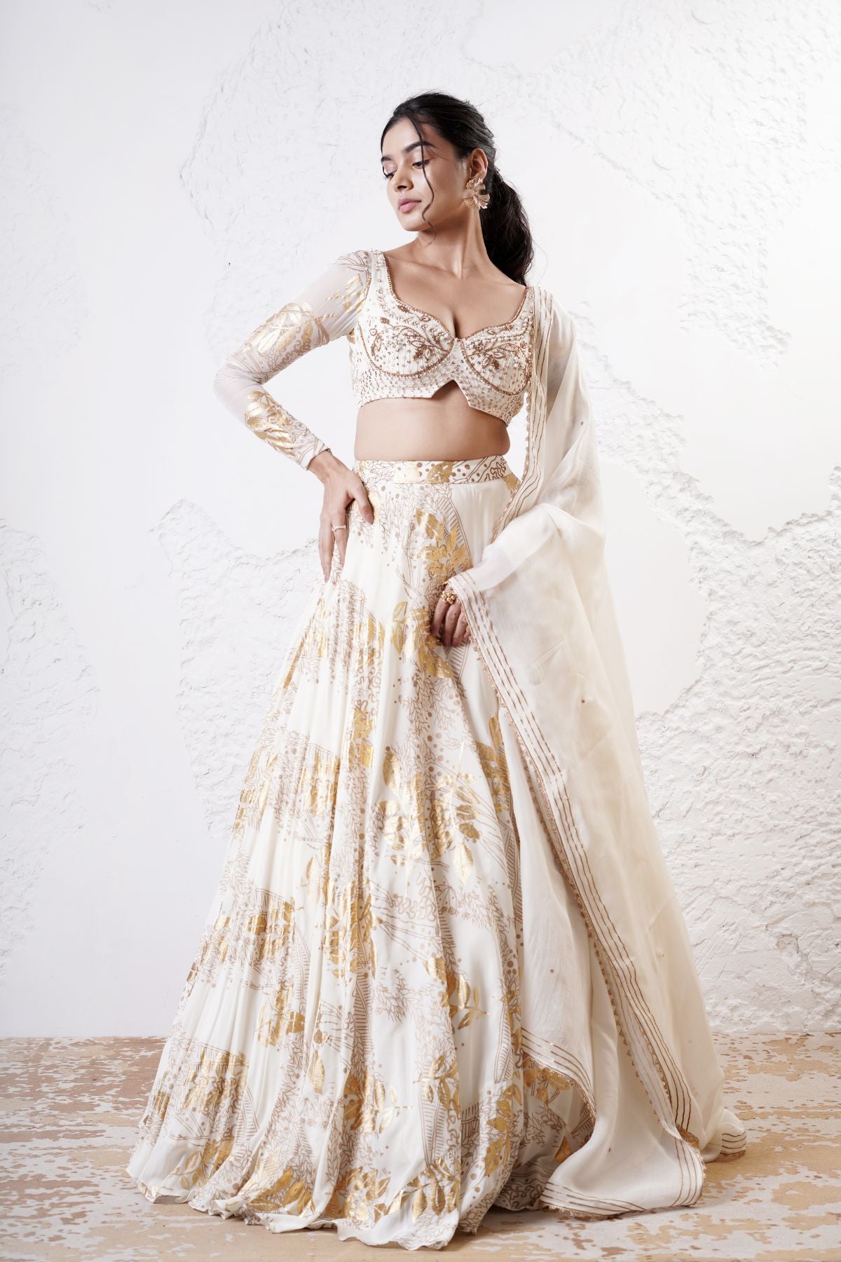 Foil Circular Lehenga with Embroidered Blouse and Dupatta