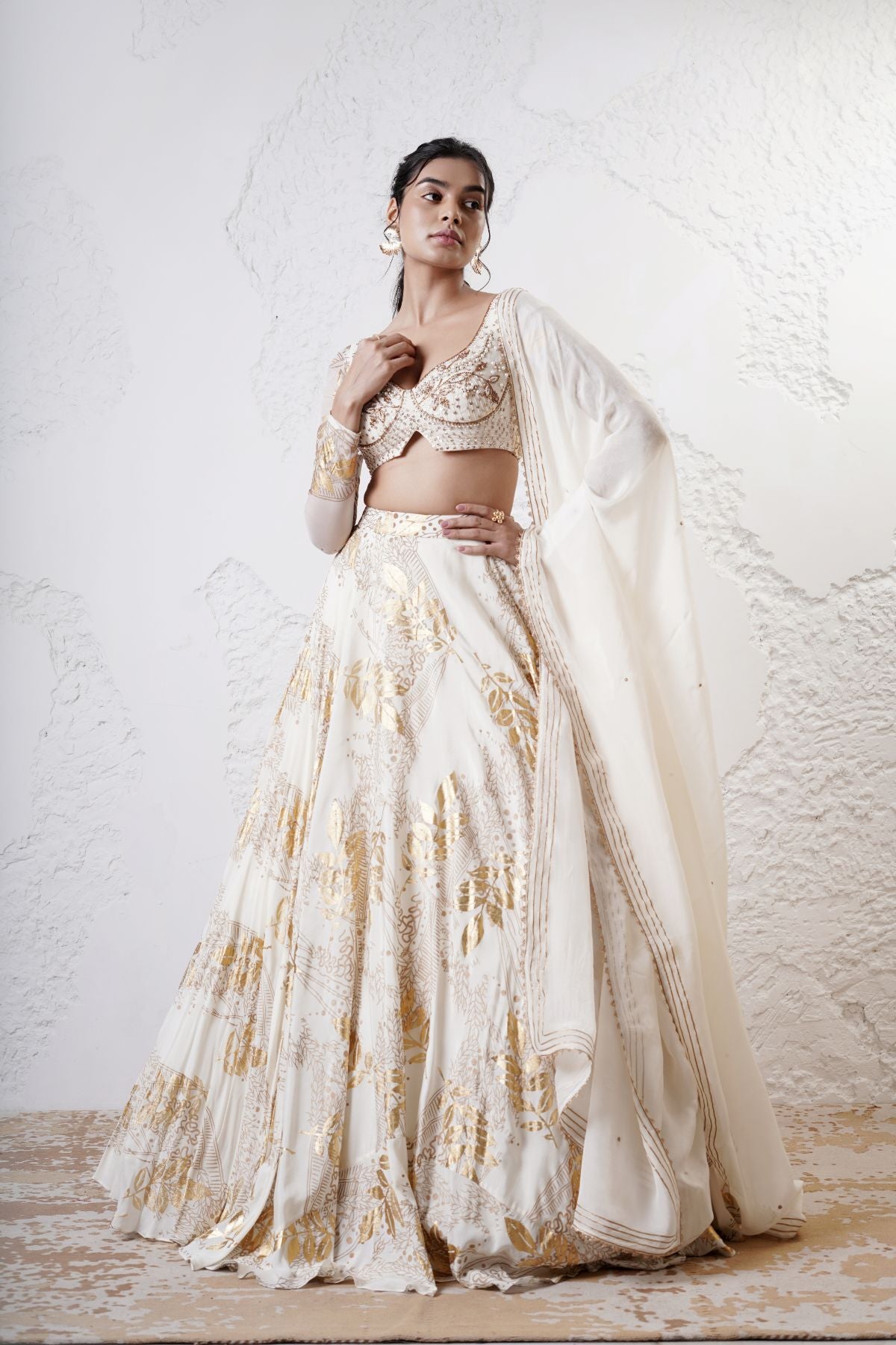 Foil Circular Lehenga with Embroidered Blouse and Dupatta