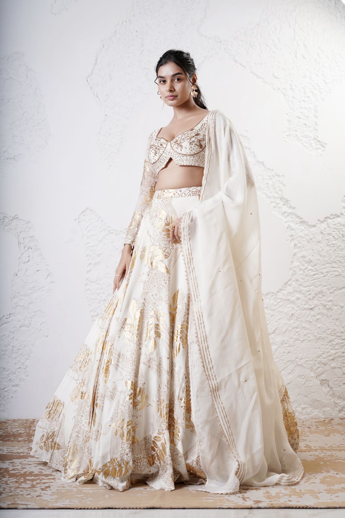 Foil Circular Lehenga with Embroidered Blouse and Dupatta