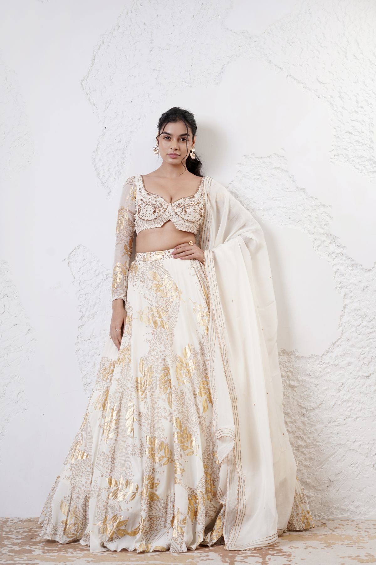 Foil Circular Lehenga with Embroidered Blouse and Dupatta