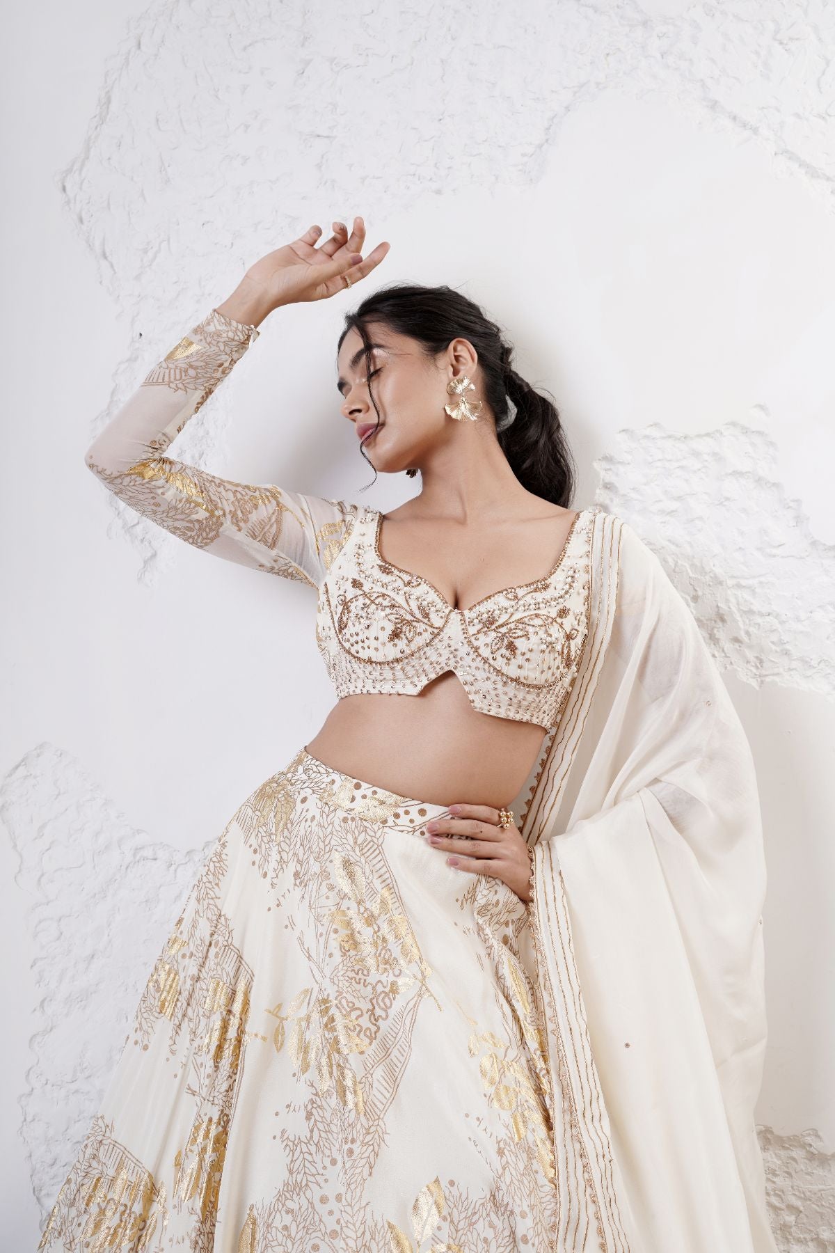 Foil Circular Lehenga with Embroidered Blouse and Dupatta