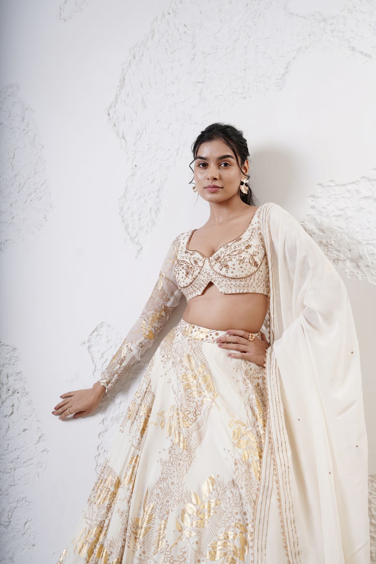 Foil Circular Lehenga with Embroidered Blouse and Dupatta