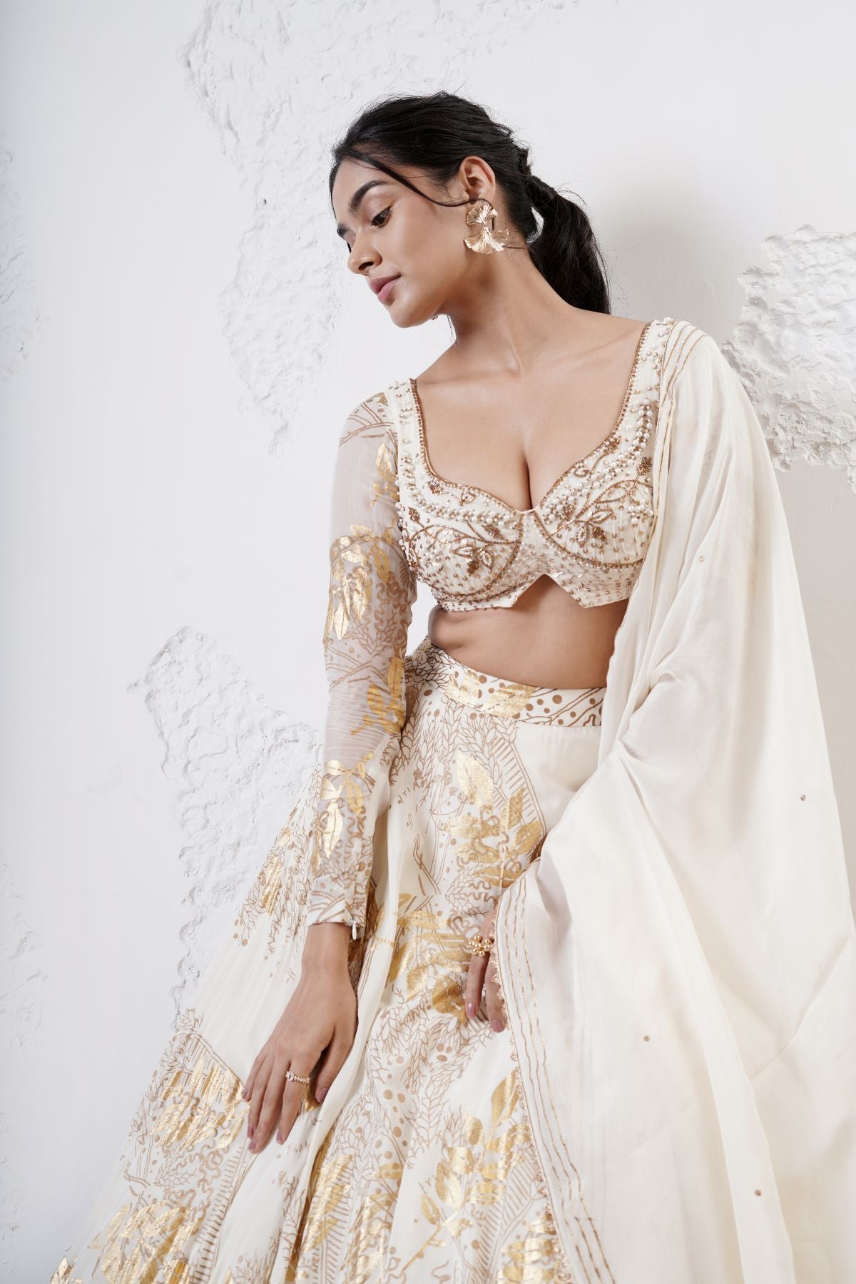 Foil Circular Lehenga with Embroidered Blouse and Dupatta