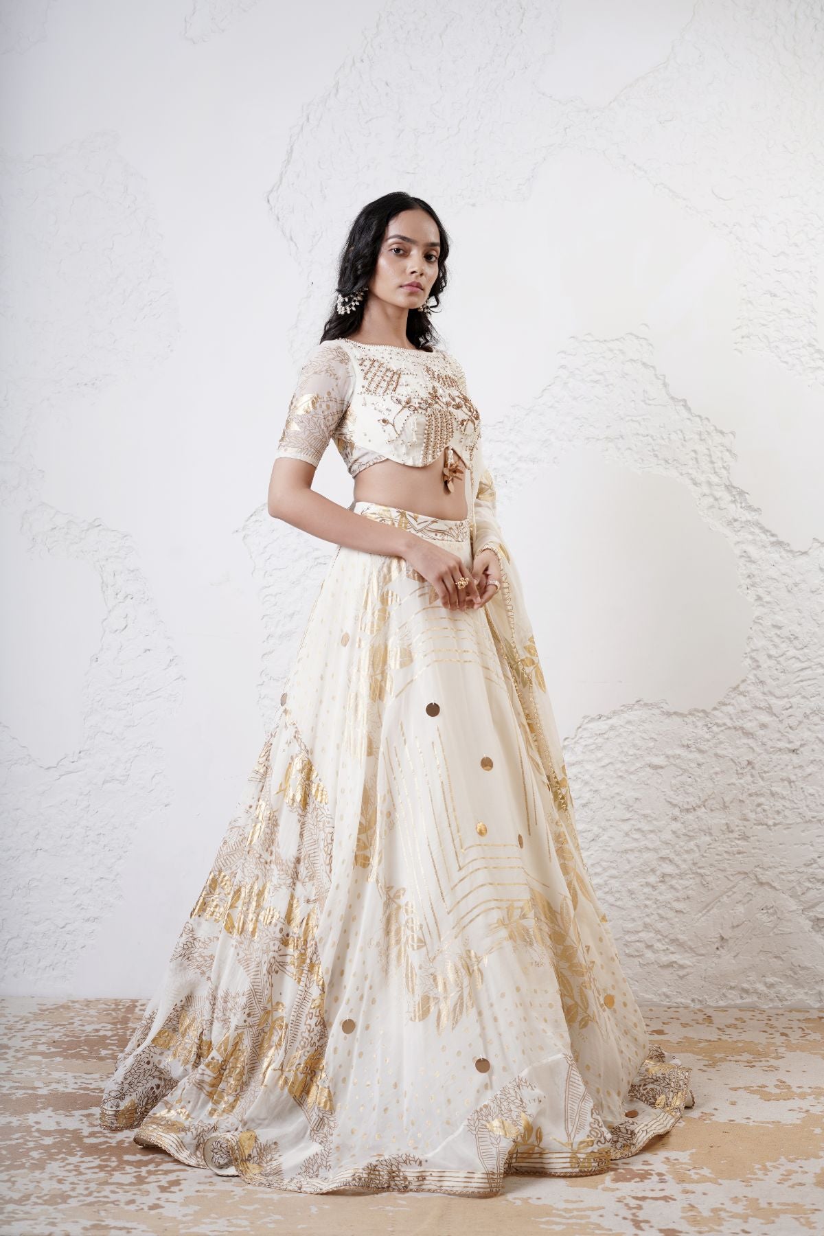 Foil Scarf Lehenga with Embroidered Blouse and Foil Dupatta