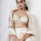 Layered Leaf Asymmetric Lehenga with Foil Choli and Foil Dupatta