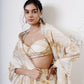 Layered Leaf Asymmetric Lehenga with Foil Choli and Foil Dupatta