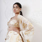 Layered Leaf Asymmetric Lehenga with Foil Choli and Foil Dupatta