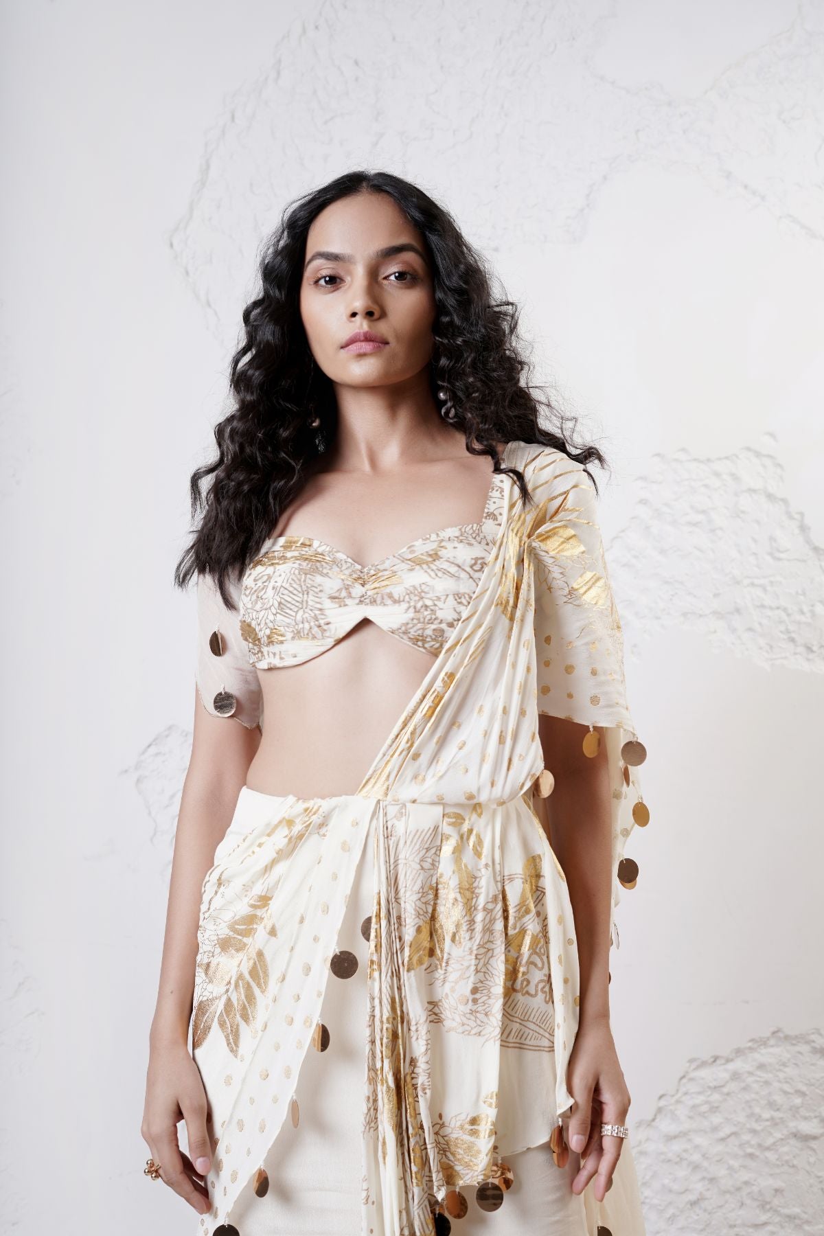 Foil Draped Saree with Ruched Blouse