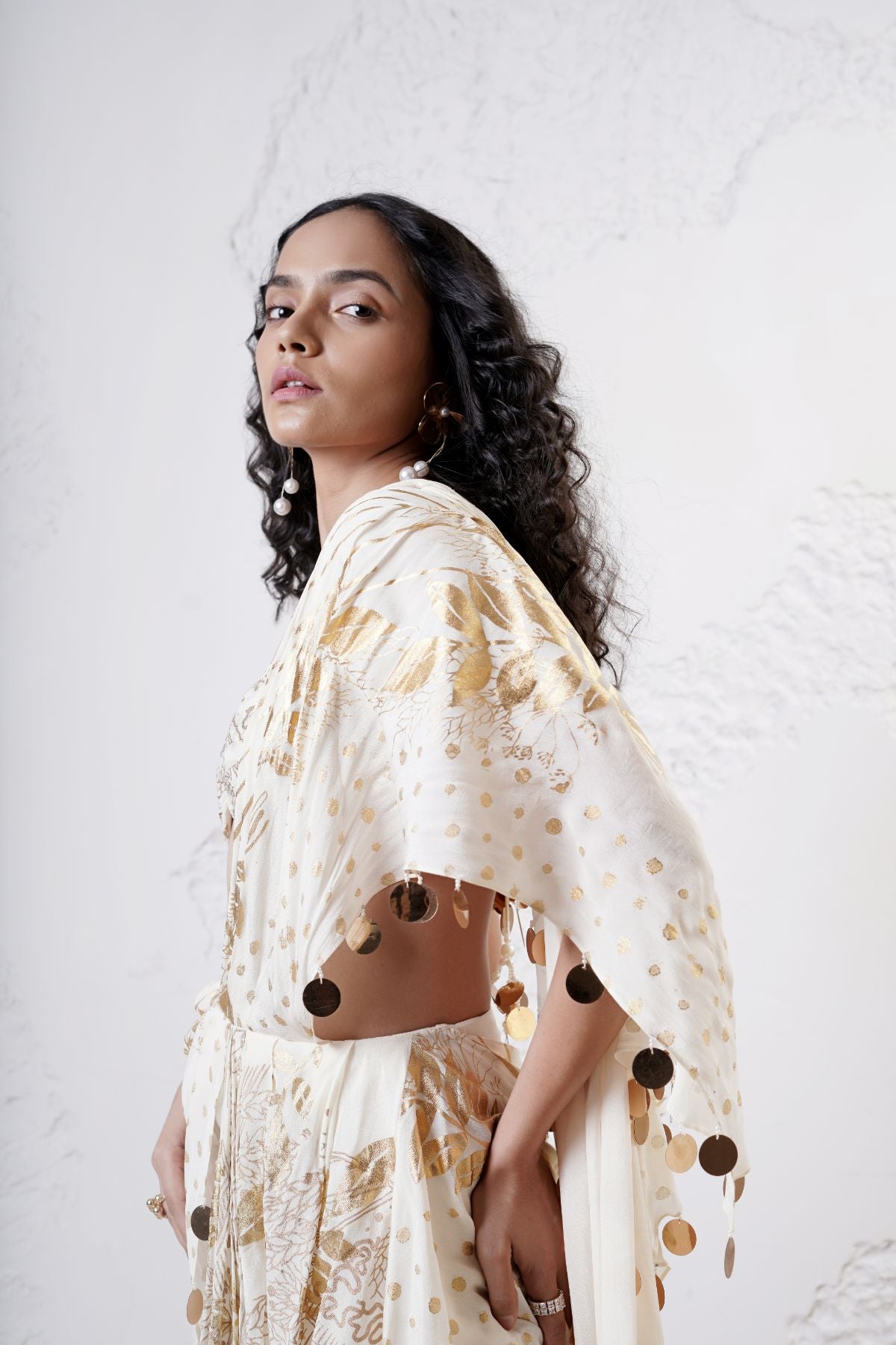 Foil Draped Saree with Ruched Blouse