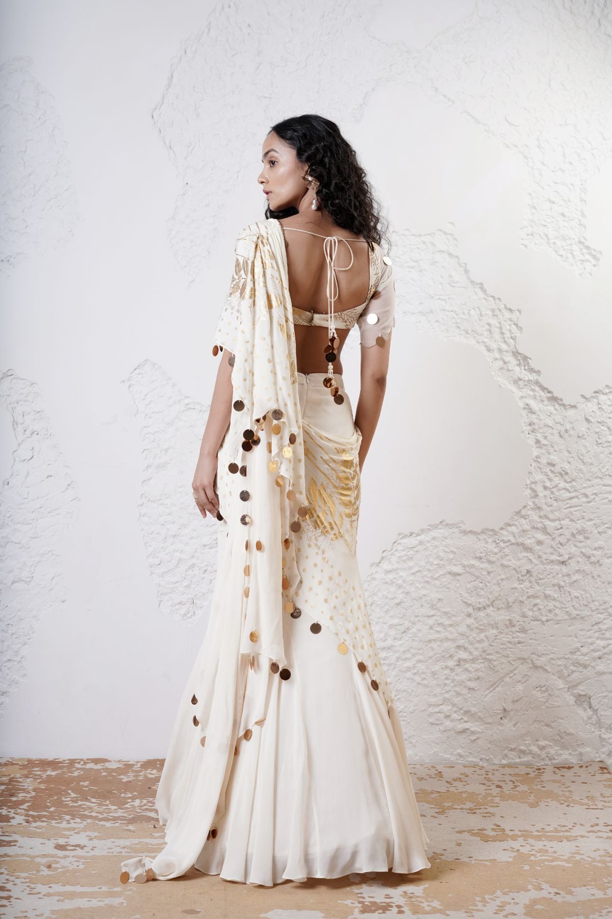 Foil Draped Saree with Ruched Blouse