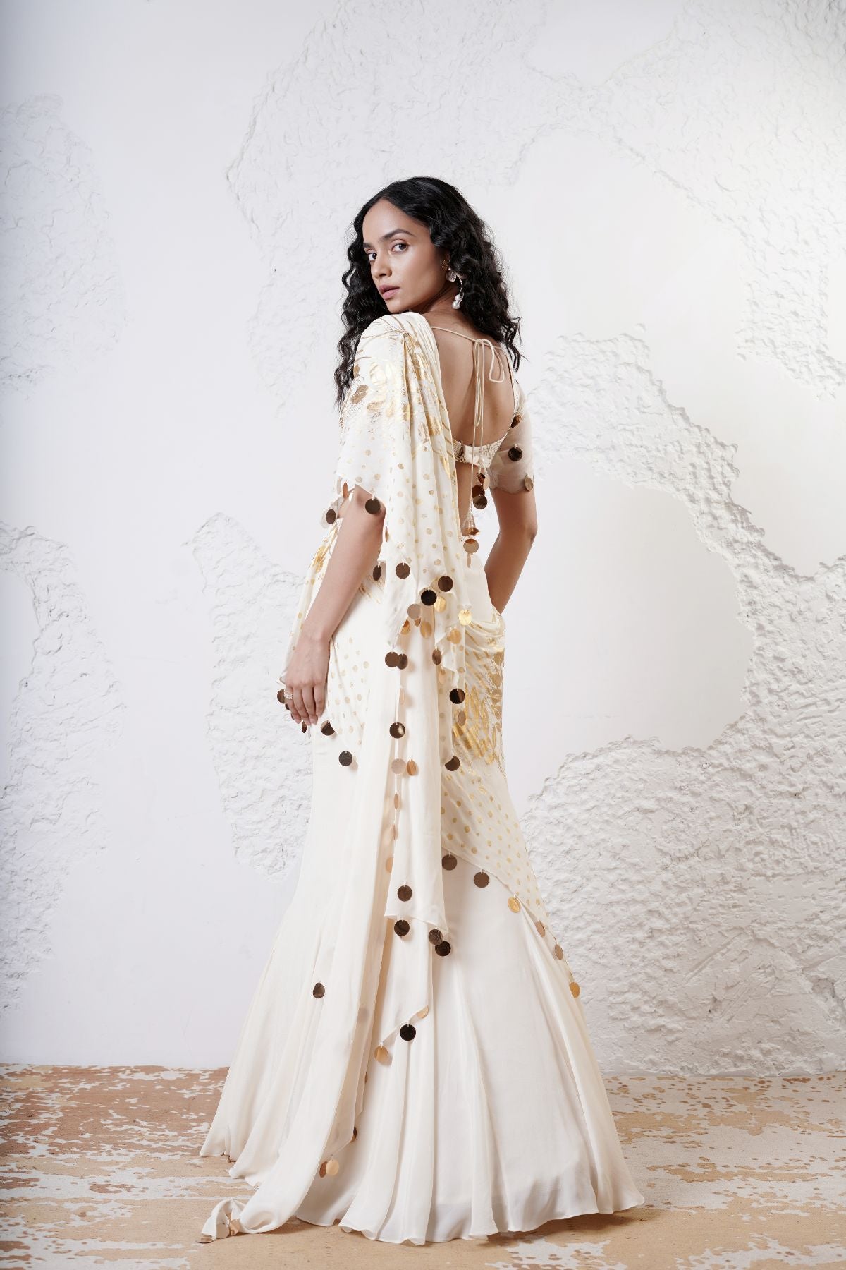 Foil Draped Saree with Ruched Blouse