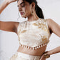 Tiered Wave Lehenga with Incut Blouse and Foil Dupatta