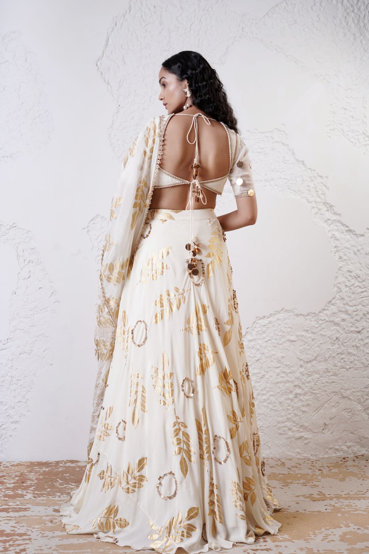 Embroidered Leaf Lehenga with Beaded Blouse and Foil Dupatta