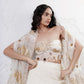 Layered Lehenga with Foil Ruvhed Bustier and Foil Cape