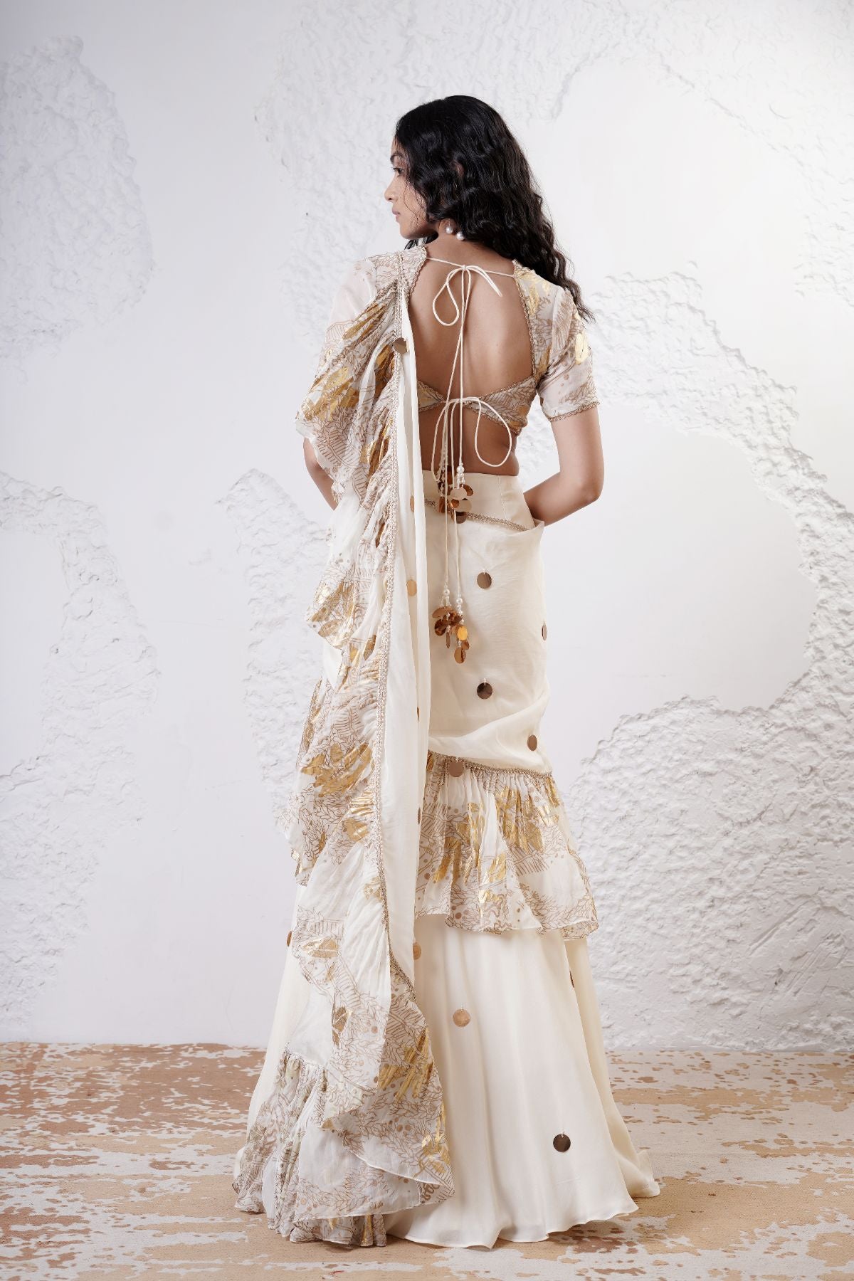 Ruffled Drape Saree with Foil Choli