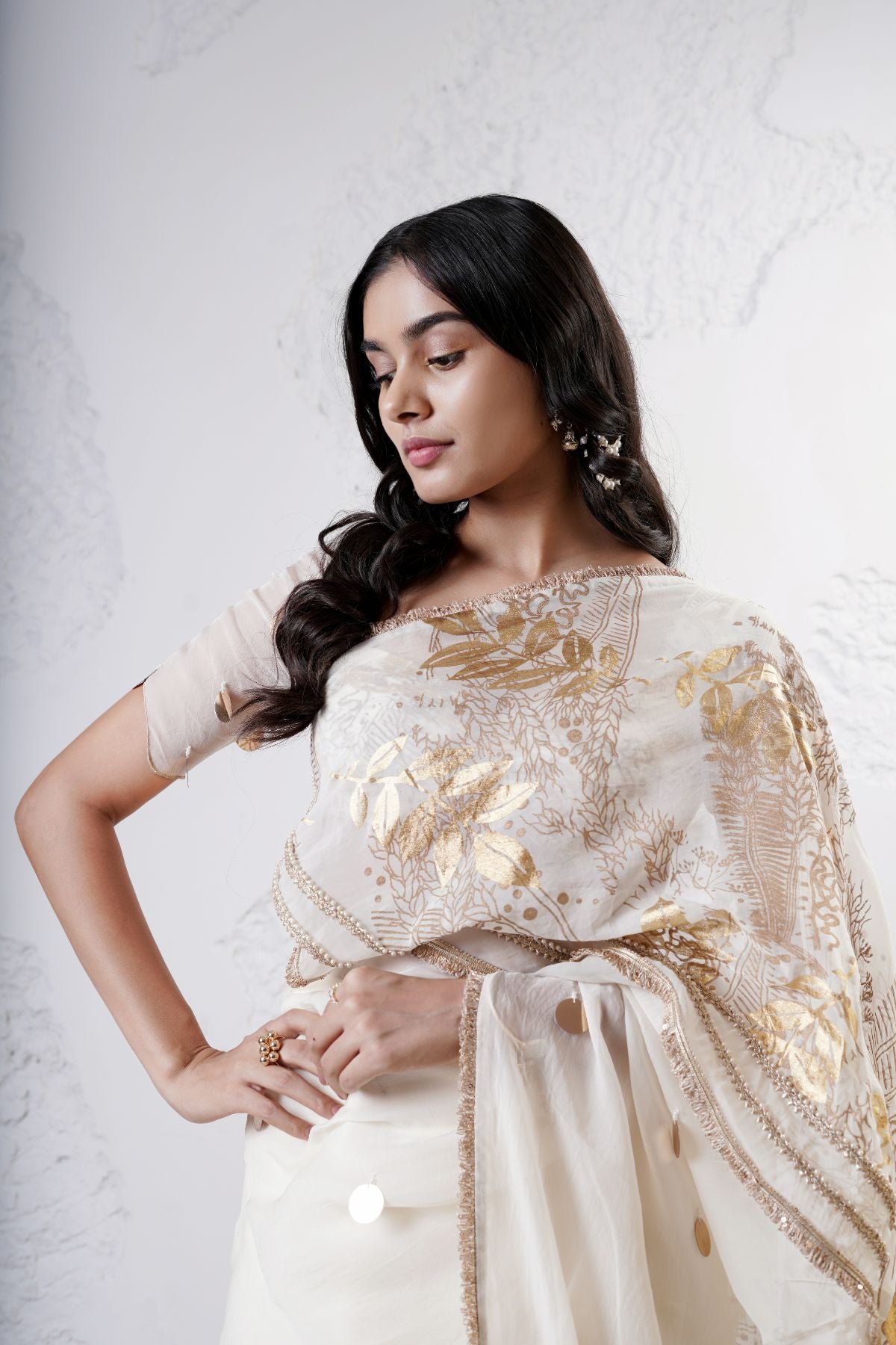 Foil Moon Patchwork Saree with Beaded Blouse