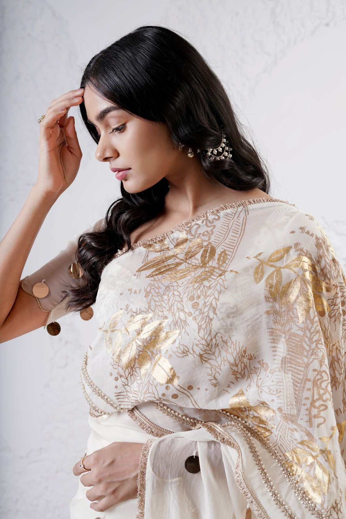 Foil Moon Patchwork Saree with Beaded Blouse