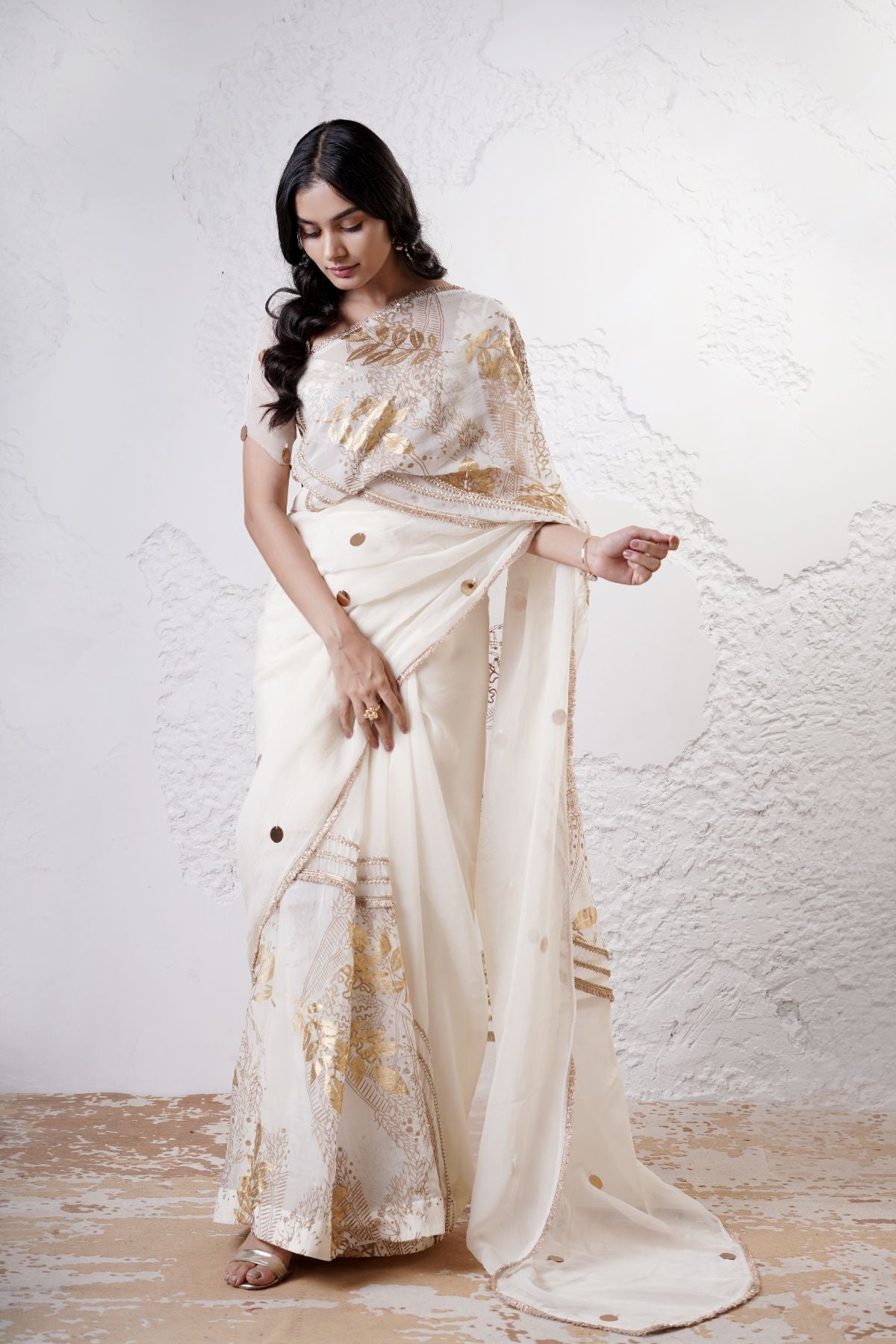 Foil Moon Patchwork Saree with Beaded Blouse