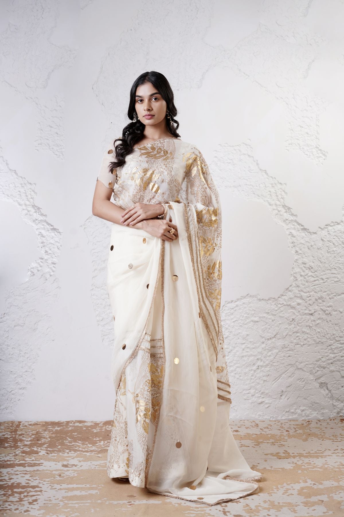 Foil Moon Patchwork Saree with Beaded Blouse