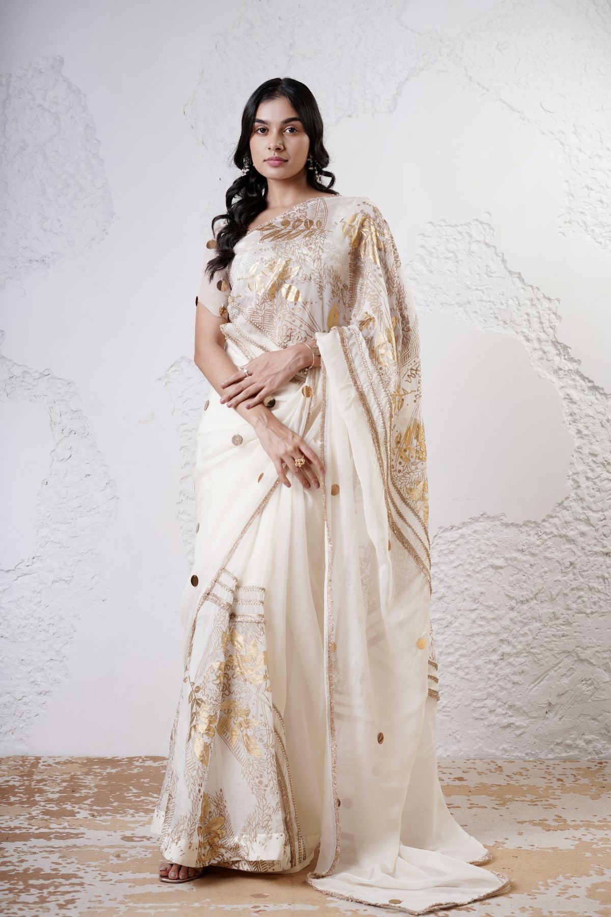 Foil Moon Patchwork Saree with Beaded Blouse