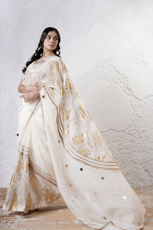 Foil Moon Patchwork Saree with Beaded Blouse