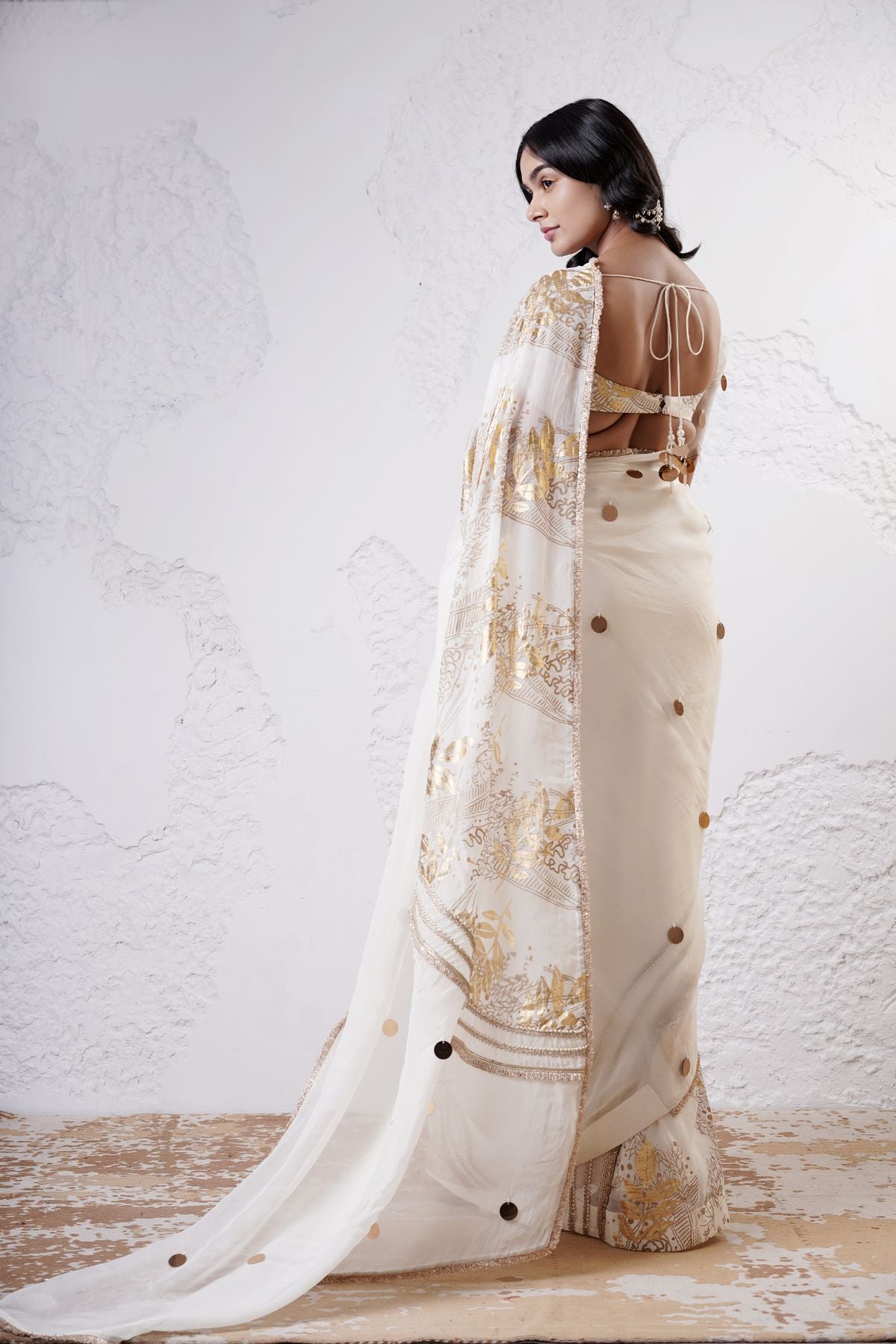 Foil Moon Patchwork Saree with Beaded Blouse