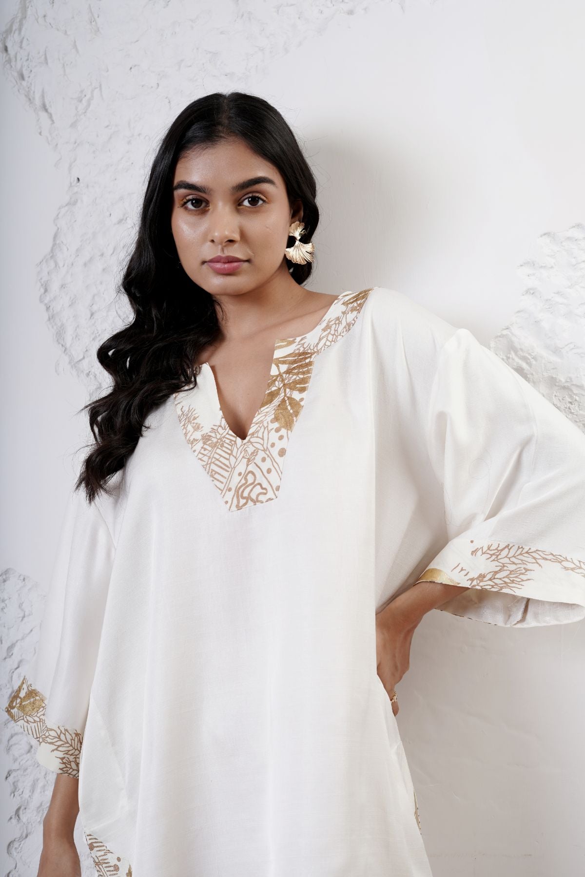 Kaftan Kurta with Foil Cropped Pants