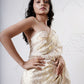 Foil Jaal Saree with Leaf Pleats Paired with a Ruched Bustier