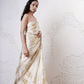 Foil Jaal Saree with Leaf Pleats Paired with a Ruched Bustier