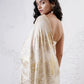 Foil Jaal Saree with Leaf Pleats Paired with a Ruched Bustier