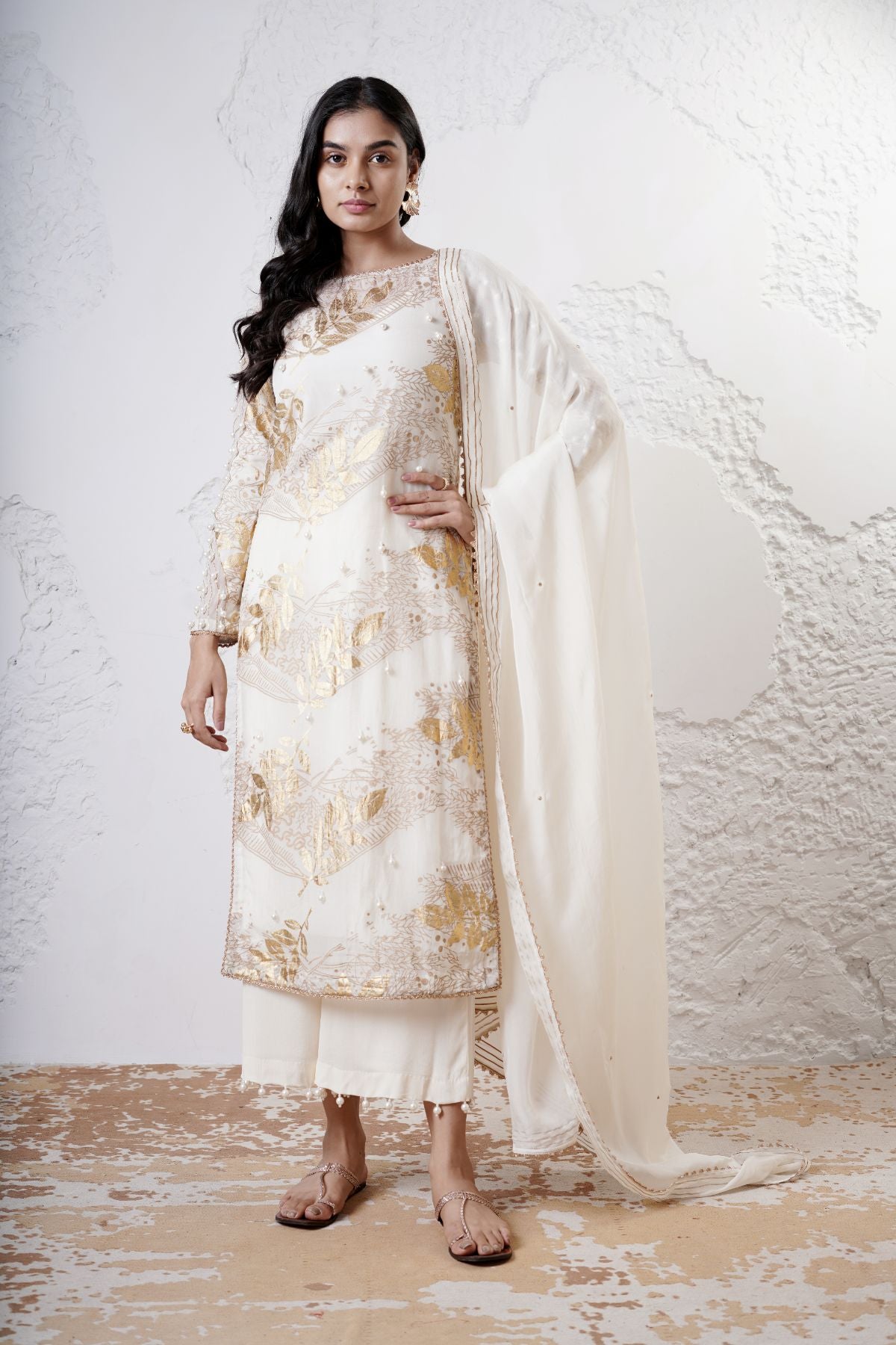 Foil Printed Kurta with Straight Pants and Dupatta