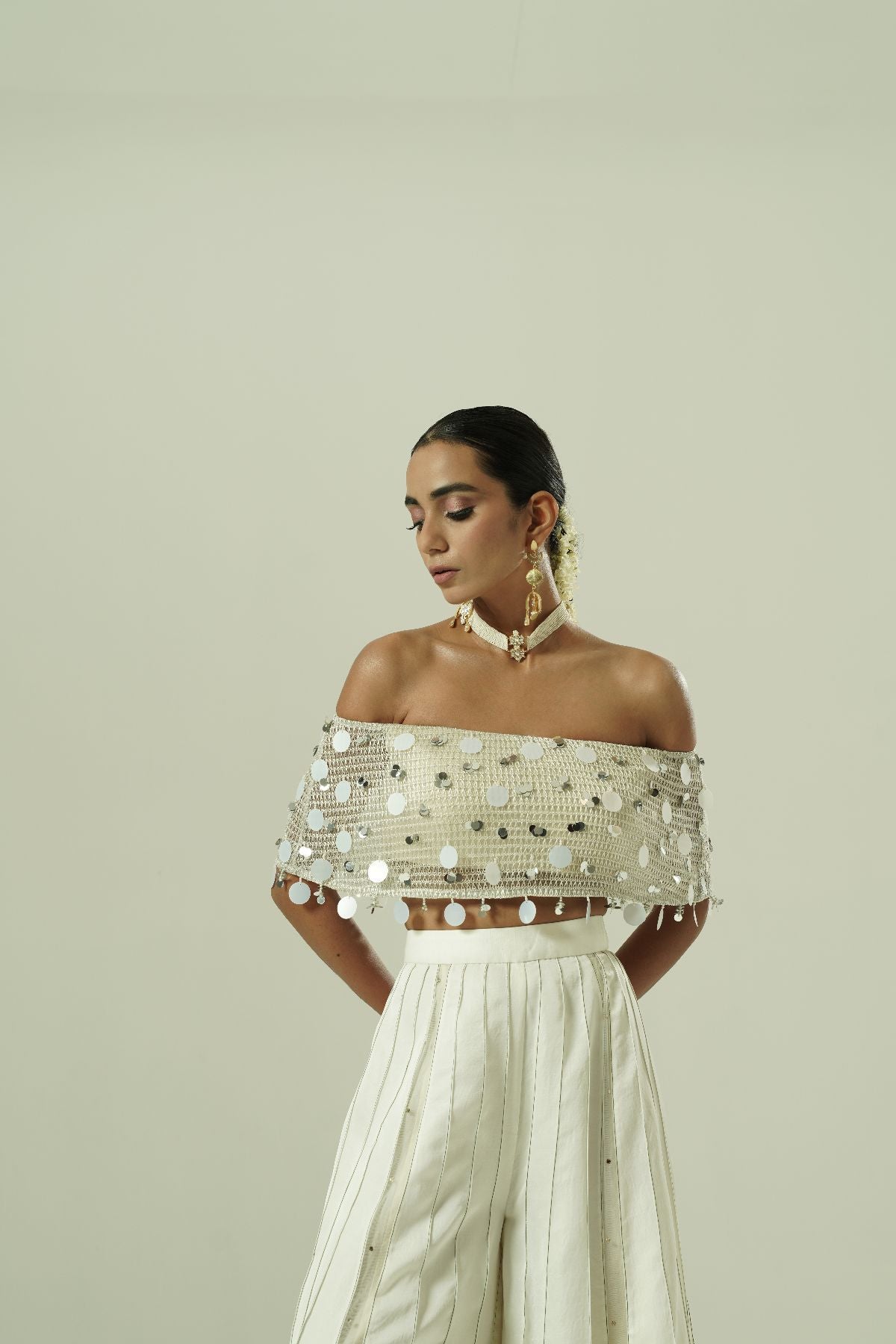 Sequin Drops Tuck Sharara Set