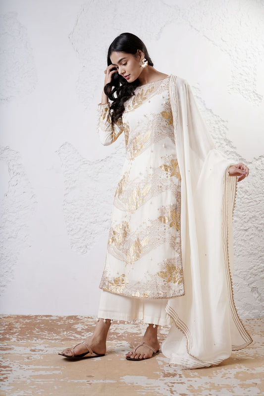 Foil Printed Kurta with Straight Pants and Dupatta