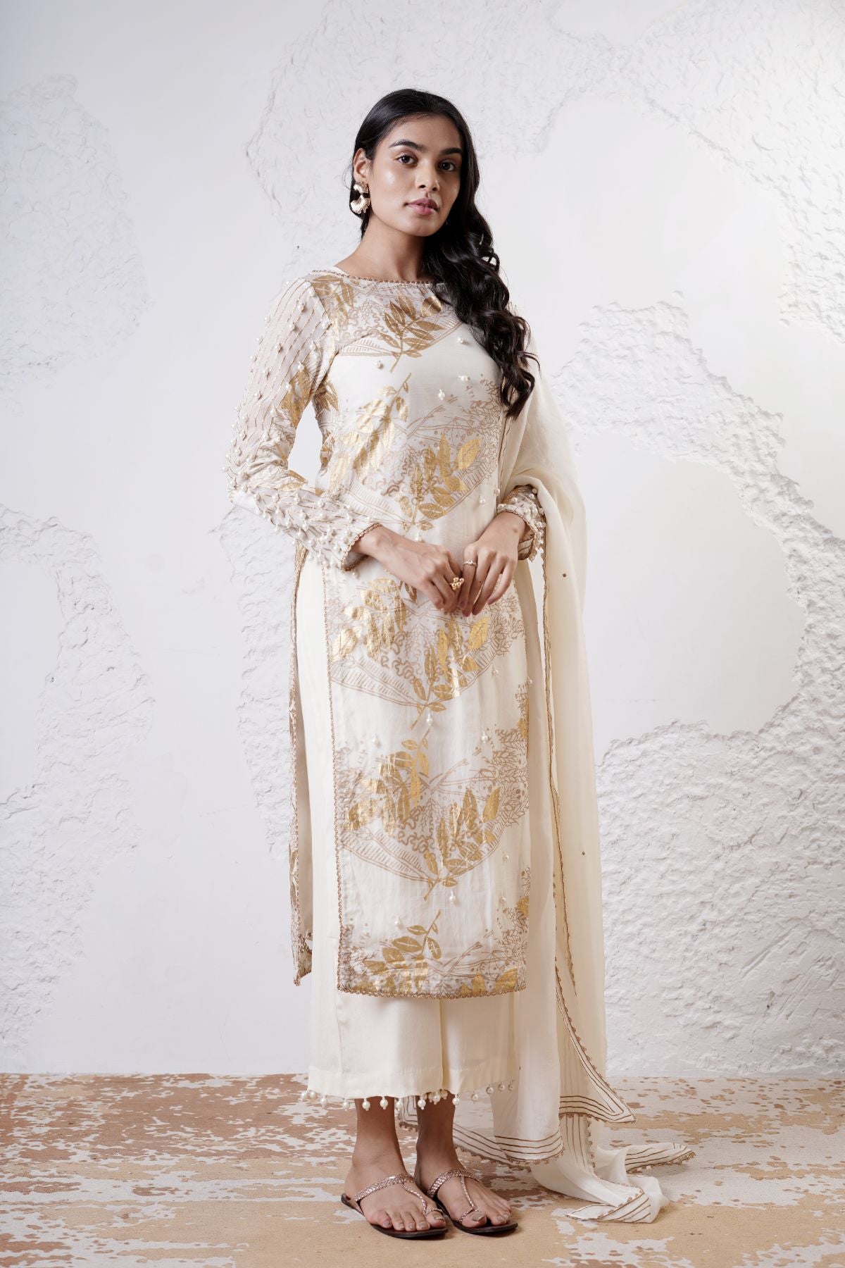 Foil Printed Kurta with Straight Pants and Dupatta