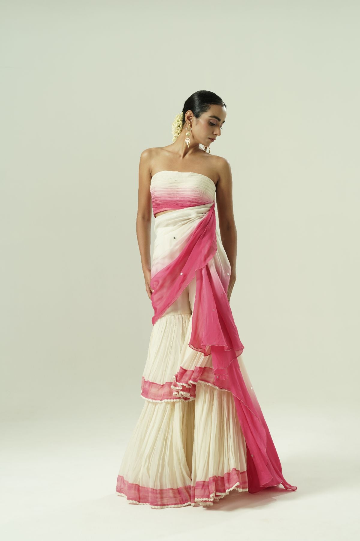 Ombre Draped Layered Sharara Set