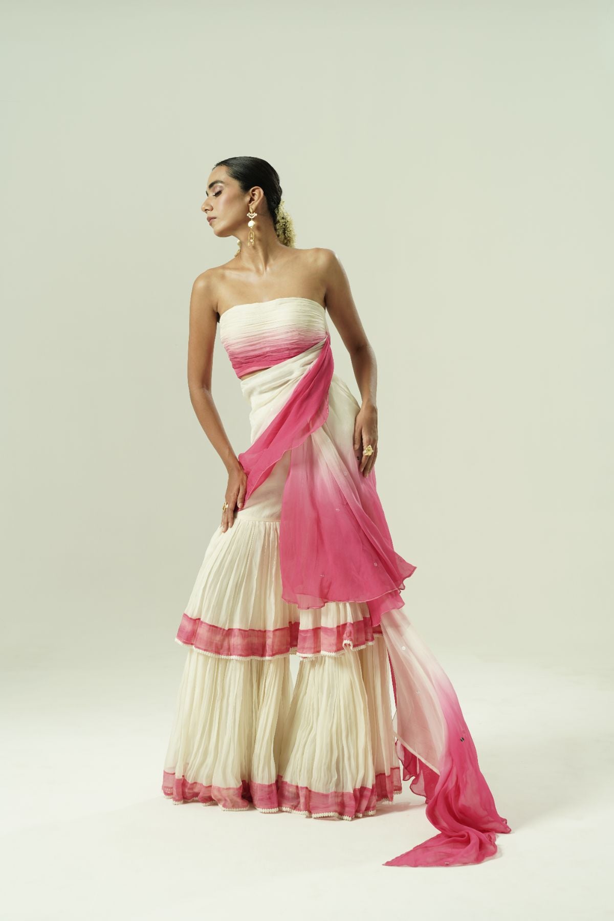 Ombre Draped Layered Sharara Set