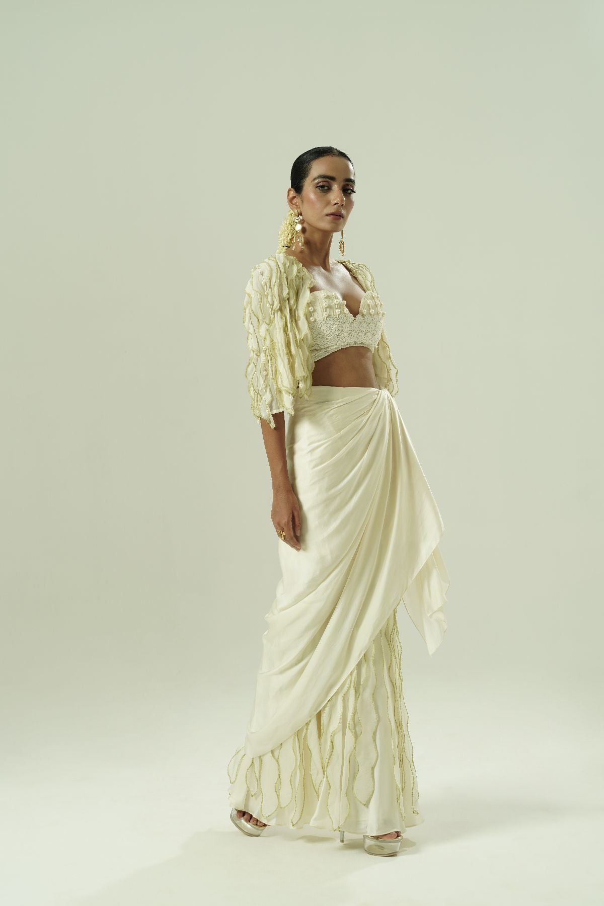 Leaflet Draped Sharara & Cape Set