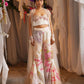 Ombre Draped Long Cape With Fring Bustier And Fish Pants