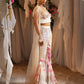 Ombre Draped Long Cape With Fring Bustier And Fish Pants