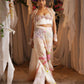 Ombre Draped Long Cape With Fring Bustier And Fish Pants