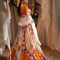 Scarf Floret Border Lehenga With Ruched Floret Blouse And Scalloped Patch Bordr Dupatta