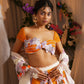 Scarf Floret Border Lehenga With Ruched Floret Blouse And Scalloped Patch Bordr Dupatta