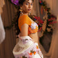 Scarf Floret Border Lehenga With Ruched Floret Blouse And Scalloped Patch Bordr Dupatta