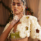 Scalloped Scarf Tier Lehenga With Draped Bustier And Floret Cutwork Cape