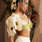 Scalloped Scarf Tier Lehenga With Draped Bustier And Floret Cutwork Cape