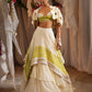 Scalloped Scarf Tier Lehenga With Draped Bustier And Floret Cutwork Cape