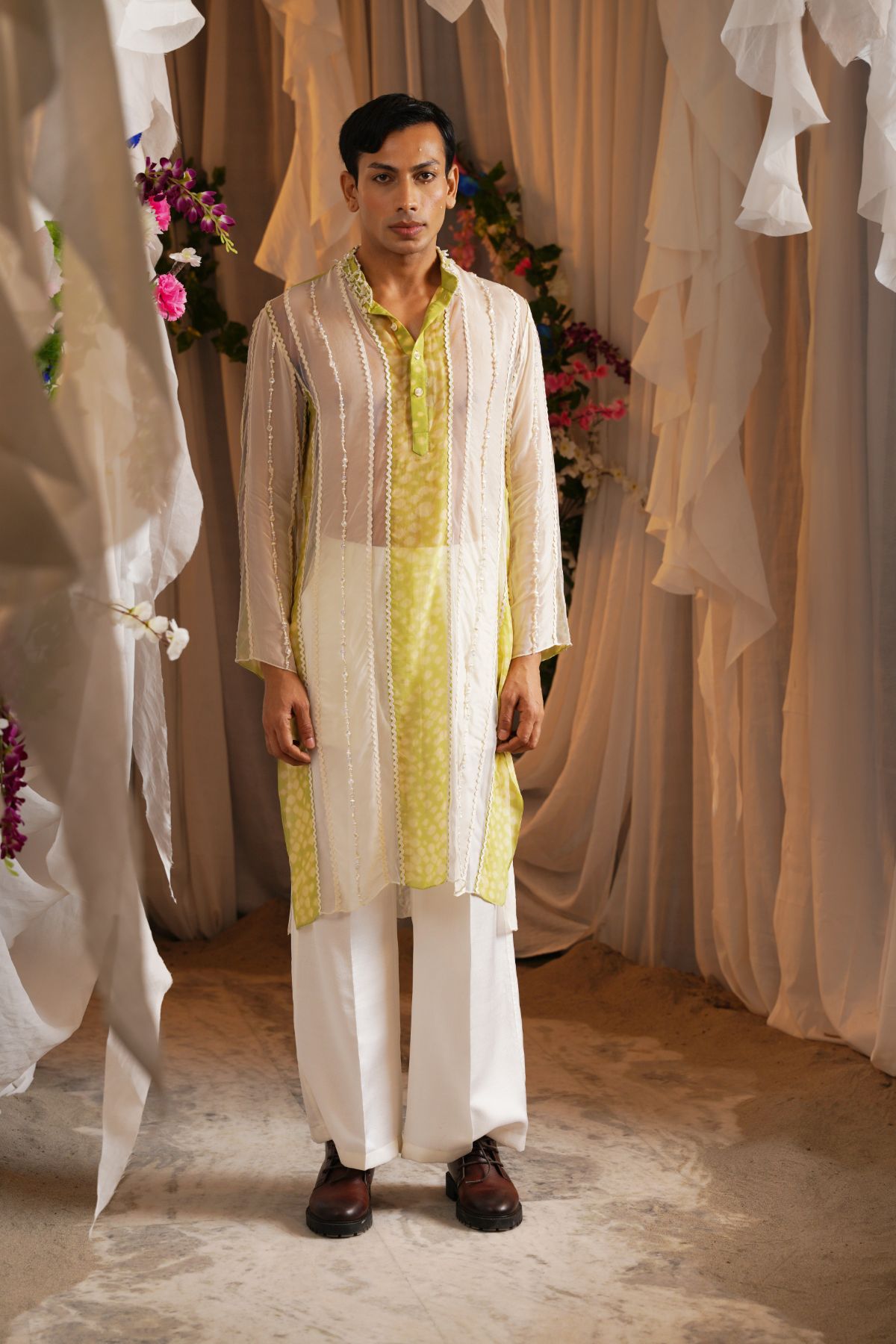 Beaded Panel Kurta With Straight Pants