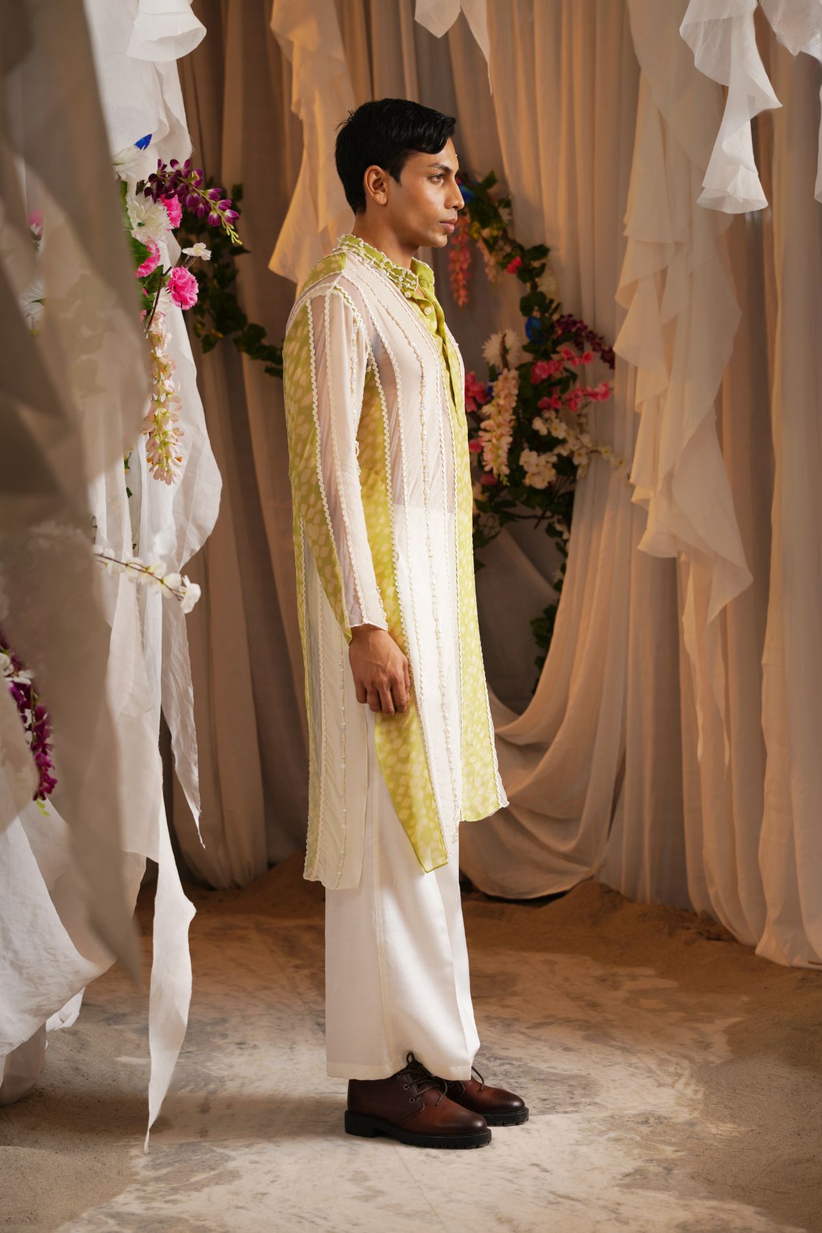 Beaded Panel Kurta With Straight Pants