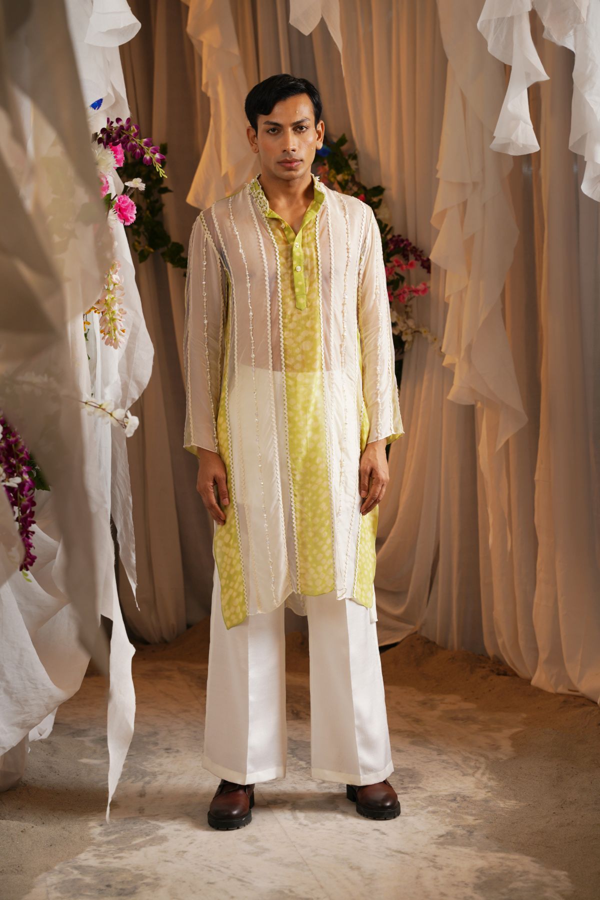 Beaded Panel Kurta With Straight Pants