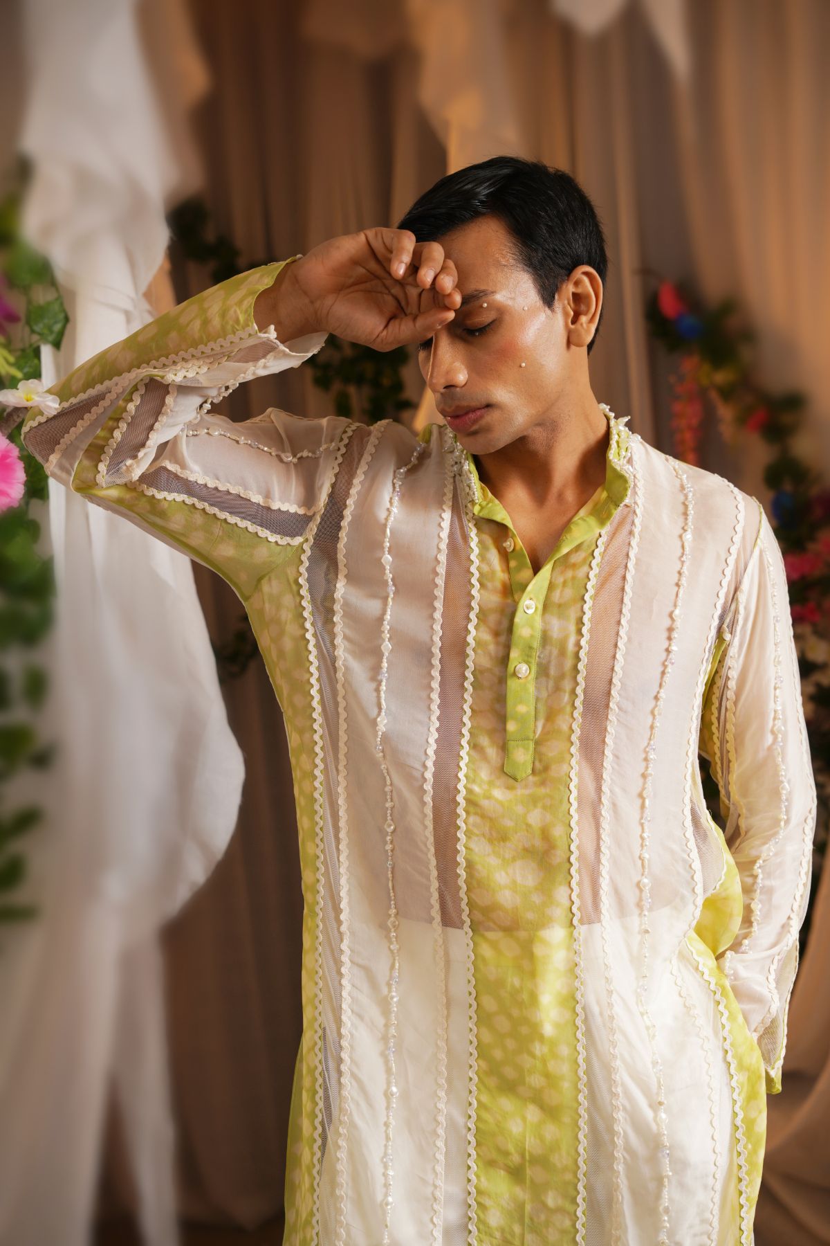 Beaded Panel Kurta With Straight Pants